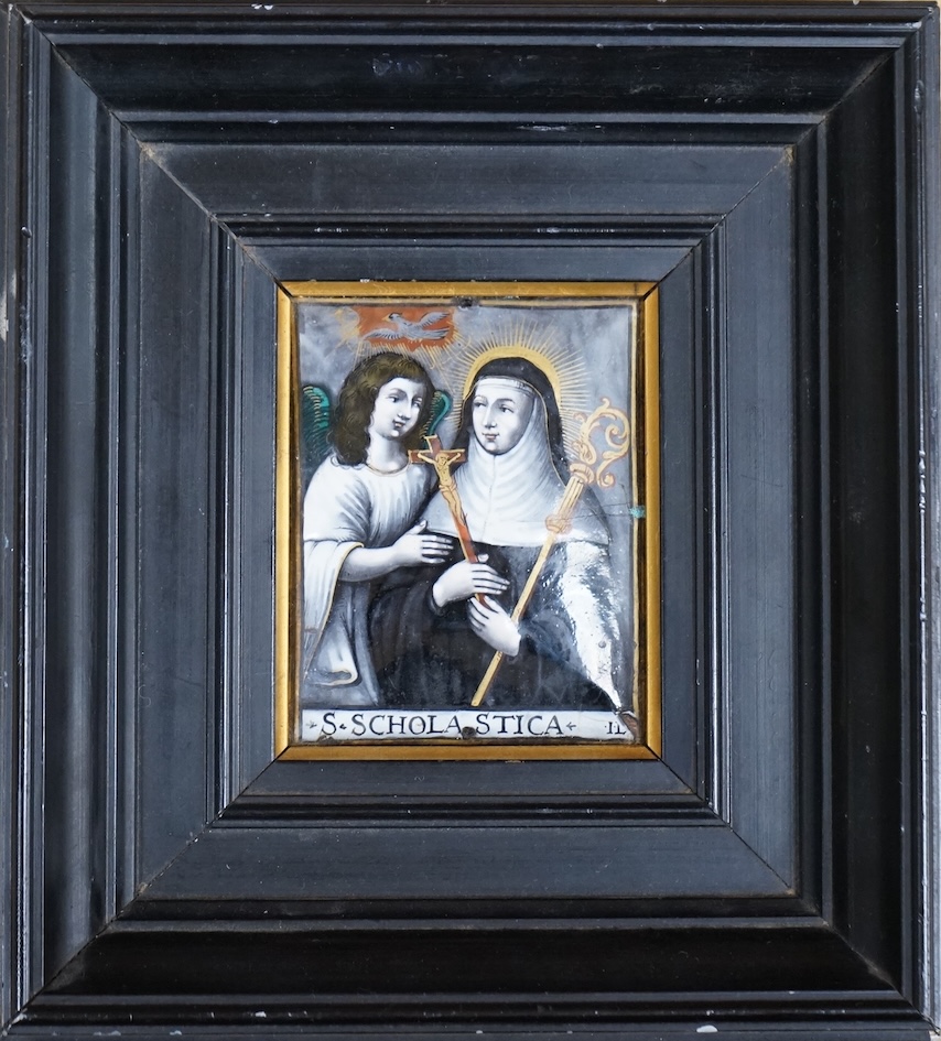 A Limoges religious enamel plaque, framed. Plaque 8cm high